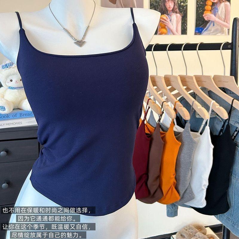 Autumn and Winter New Velvet Sling Vest Thickened Warm with Chest Pad Women's Underwear with Slim Back Top