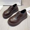 Black Loafers Women's 2025 New Retro Versatile Platform Small Leather Shoes Commuting Lace-up Deep Mouth Single Shoes