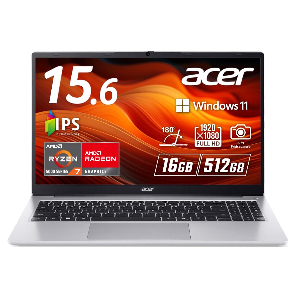 Acer Aspire Lite 15 Ryzen 7 5825U Radeon 16GB Memory 512GB SSD IPS Full HD Display with Bluetooth Battery Windows 11 Home Japanese Keyboard 15.6-inch
