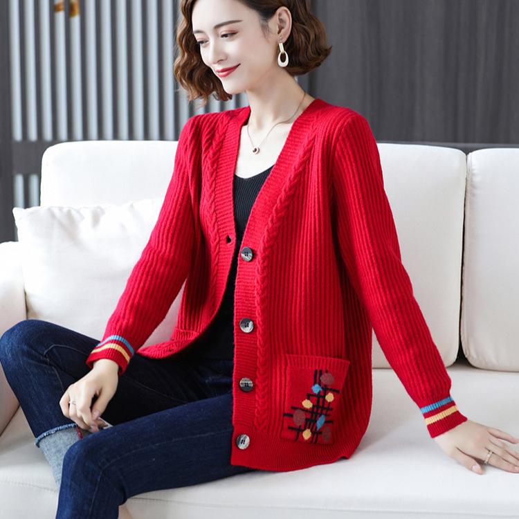 Autumn Winter Women's Knitted Cardigan Sweater Thickened Plus Size Cardigan Jacket V-neck Twist Loose Knitted Short Jacket