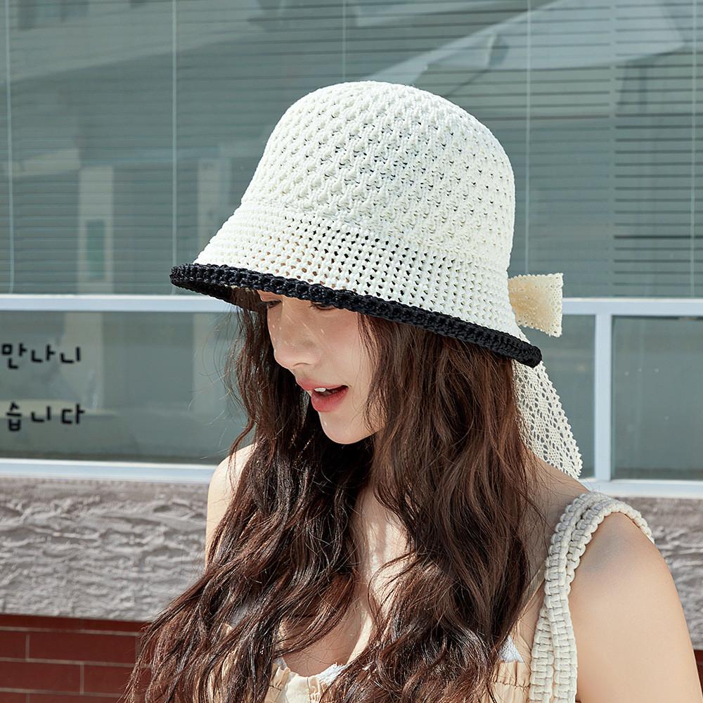 Water Bucket Hat Women Summer Sun Protection Straw Sunhat With Short Brim For Beach Vacation