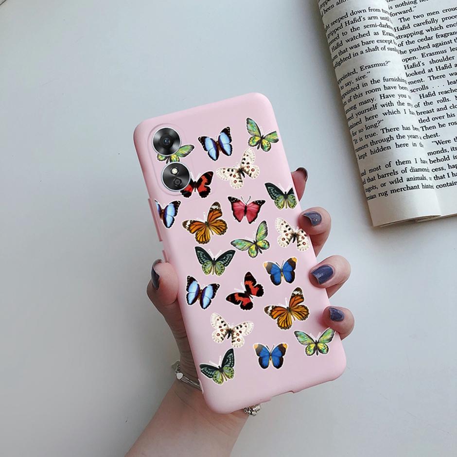For OPPO A17 Phone Case CPH2477 Flower Butterfly Casing TPU Soft Silicone Back Cover for Oppo A17 A 17 Shell OppoA17 Bumper Capa