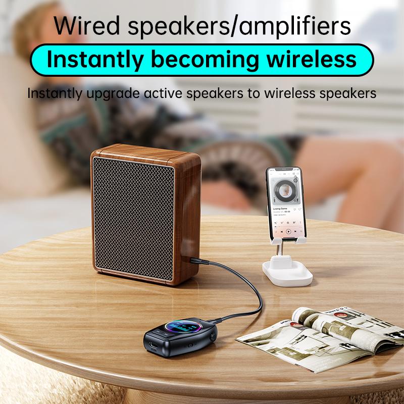 Bluetooth 5.4 Audio Transmitter Receiver RGB LED Display Hifi Stereo Music Wireless Adapter 3.5MM AUX TF With Mic For TV PC Car