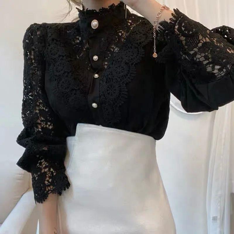 

Lace Hollow out Flower Patchwork Top Lace Cut Out Flowers Patchwork Top Black S
