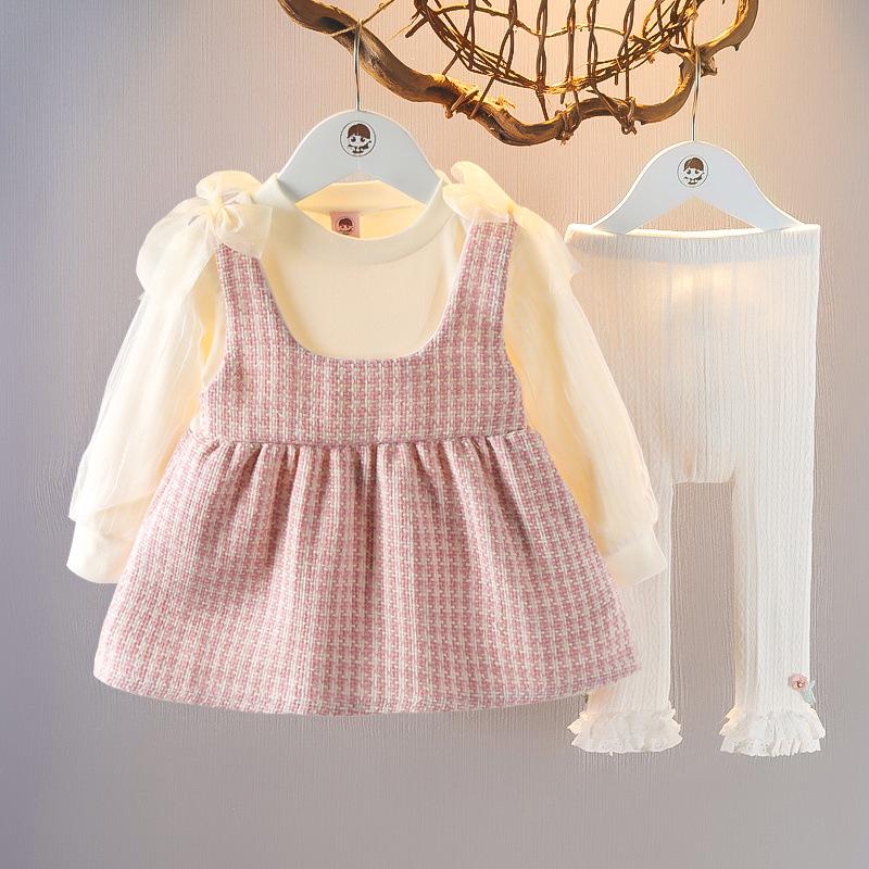 

Комплект із трьох предметів: в язане пальто та спідниця з квітковим принтом для дівчинки - стильна корейська мода для маленьких дівчаток 73 cm