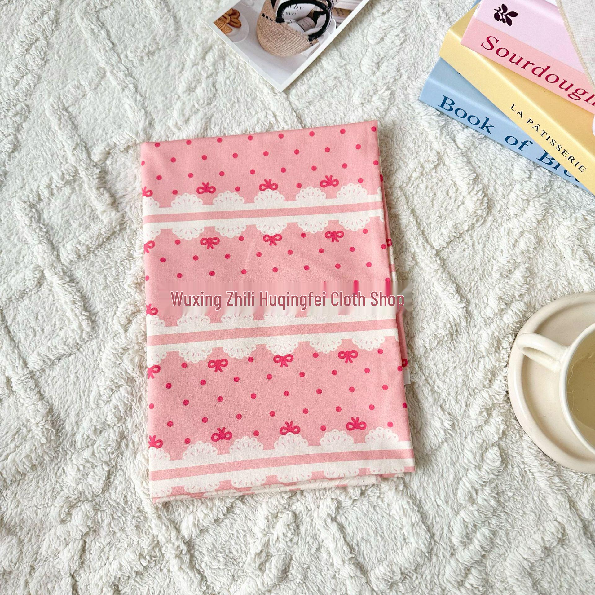 

100% Хлопок Цифровая Печать Горошек Бант и Цветочный Ткань для Женской, Детской и Семейной Одежды, Домашней Одежды, Ручной Работы. 95 cm розовый