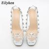 Eilyken Design Rivet Crystal PVC Transparent Women Pumps Open Toed High Heels Sandals Sexy Night Club Wedding Platform Shoes Size 35-41