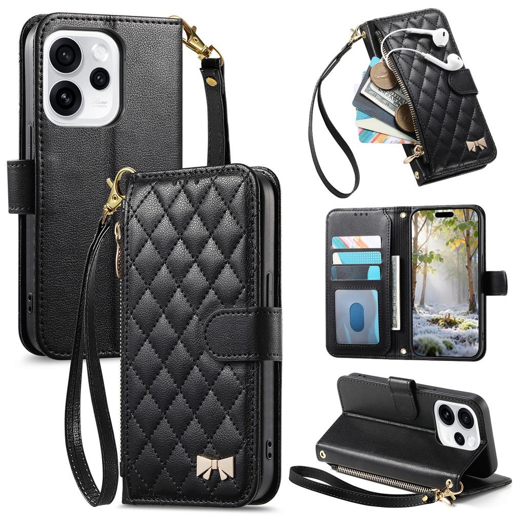 Leather Wallet Flip Case for Motorola Moto G05 G15 Power G75 G85 G56 G86 G57 G67 G77 5G Phone Cover with Wristlet Strap