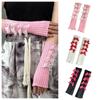 Solid Color Bow Knitted Gloves Y2k Wool Sleeve Cuff Elastic Fingerless Gloves  Ladies