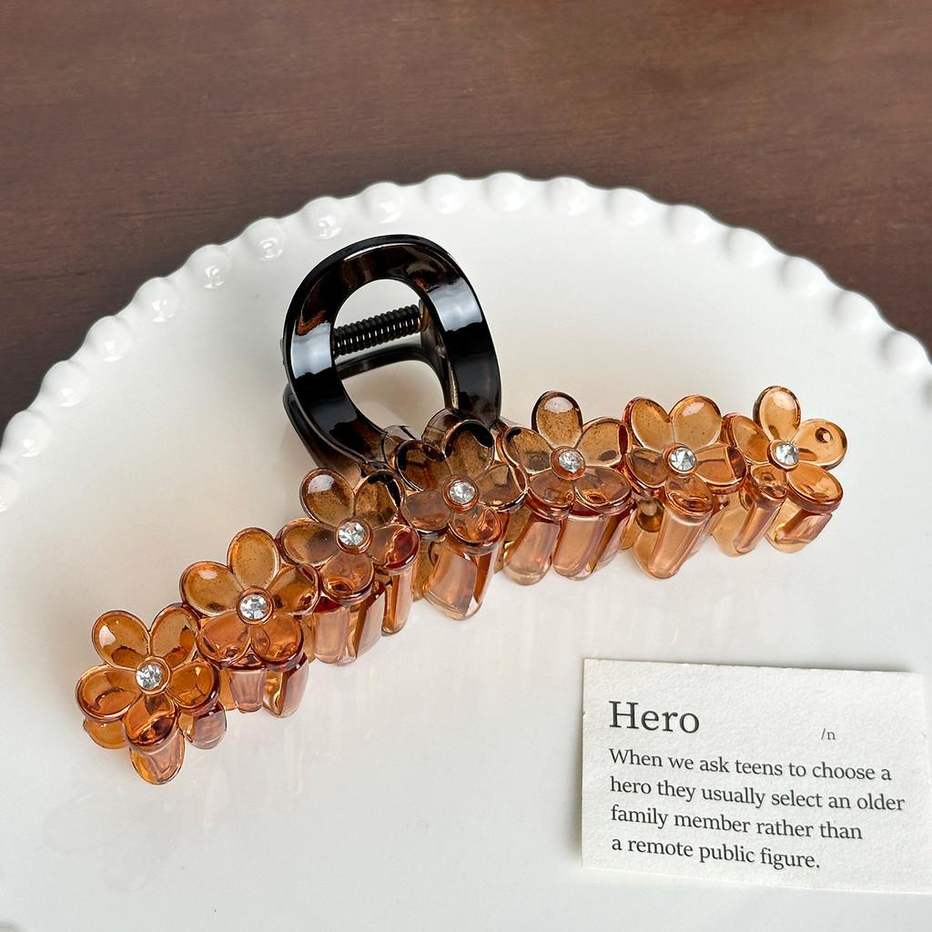 Large Vintage Floral Hair Claw Clip With Rhinestone Embellishments For Women