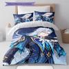 Ropa de Cama con Patrón de Genshin, Juego de Colcha Funda de Colcha Funda de Almohada Regalo de Cumpleaños para el Hogar (1 * funda nórdica + 2 * fundas de almohada, sin núcleo)