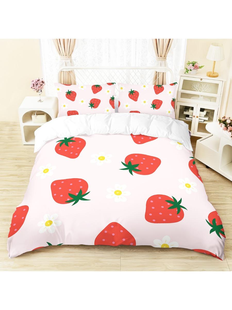 

3pc Strawberry Print Bedding with Coreless Set Bedroom Living Room Multiple Sizes, Machine Washable, Soft and Comfortable 135x200cm-EU-Single&set