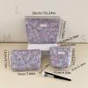 Polyester Canvas Flower Clutch Bag Flower Pattern Zipper Closure Cosmetic Storage Pouch Large Capacity Portable Makeup Bag