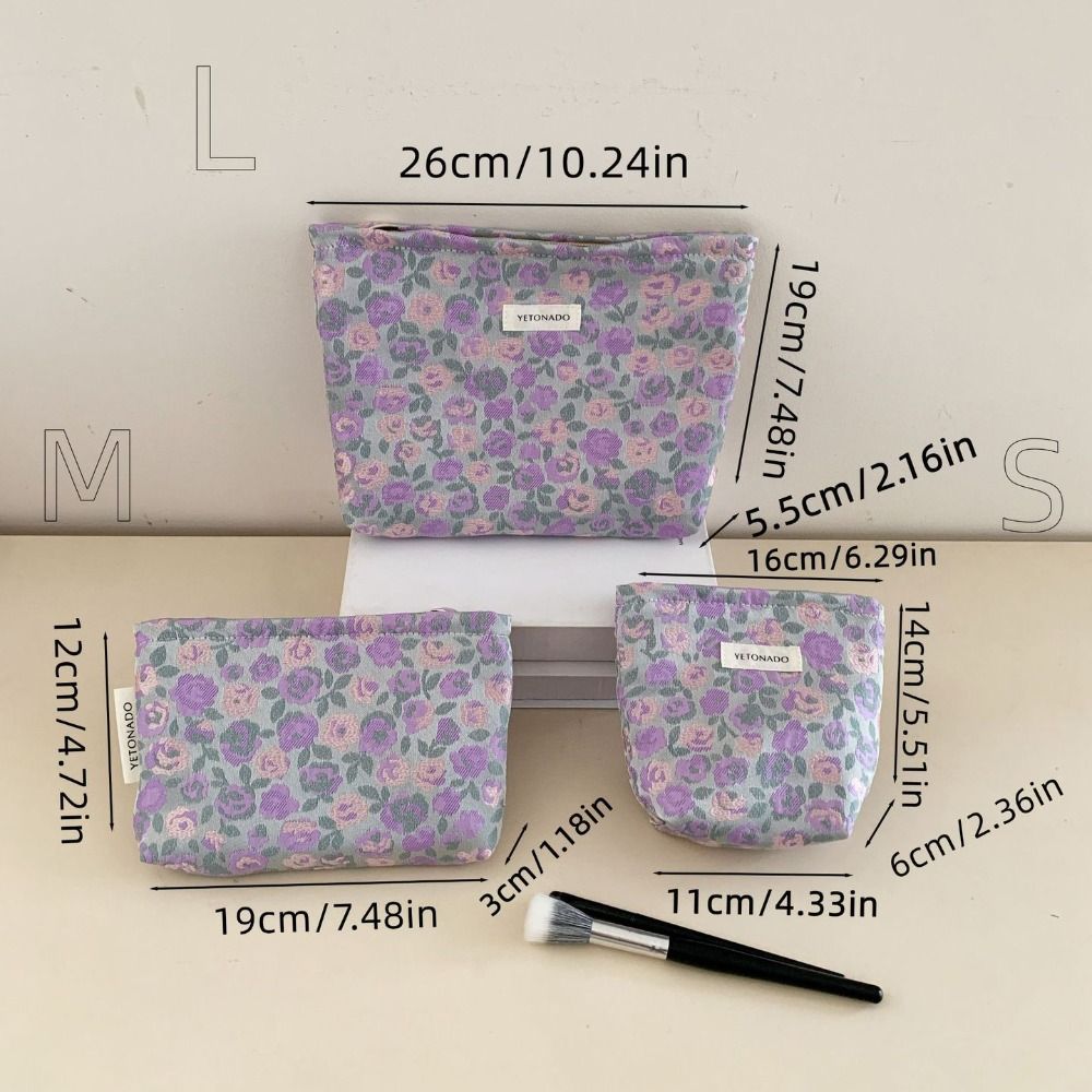 Polyester Canvas Flower Clutch Bag Flower Pattern Zipper Closure Cosmetic Storage Pouch Large Capacity Portable Makeup Bag
