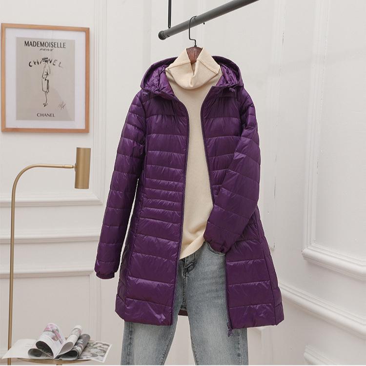 Women's Winter Hooded Down Jacket - Plus Size, Lightweight, Slim Fit, Mid-Length Coat