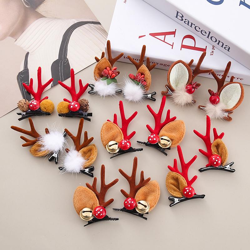 Christmas Antler Hair Clip: Cute Children's Elk Ears with Bells and Mushrooms