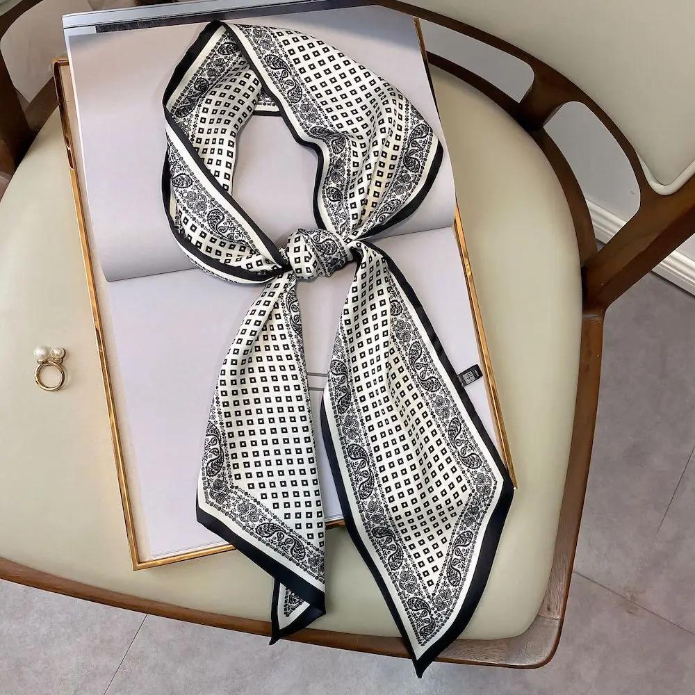 Long Silk Scarf Bag Tie Lady Neck Skinny Scarves Hairband Foulard Horse Print Brand Lady Neckerchief Ribbon  Spring New