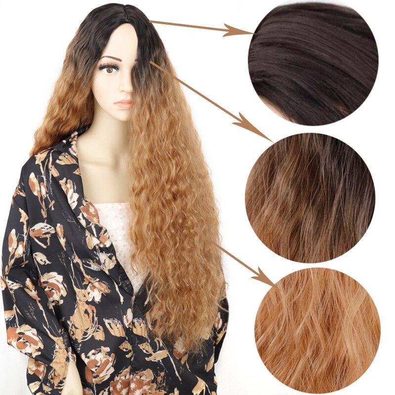 MISSQUEEN Lange gewellte Perücken, tiefe Wellen, lockige synthetische Perücke, blond, schwarz, 76,2 cm, Haarperücken für Frauen, Cosplay
