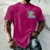 Men's Vintage Textured Print Short Sleeve T Shirt Loose Fit Casual Summer Daily Wear Top with Graphic Fish Design