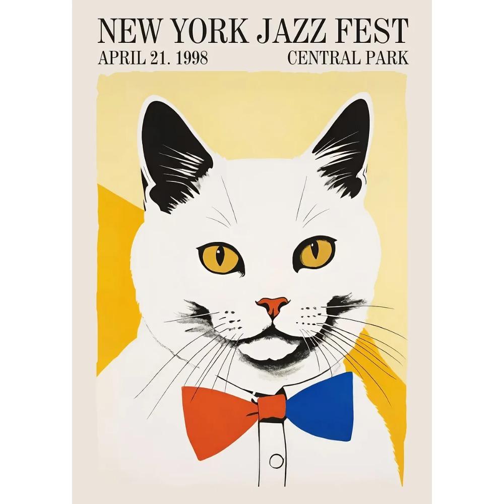 Funny Cats French Jazz and Wine Posters Reading Hobbies Cartoon Prints Canvas Painting Wall Art Pictures Home Living Room Decor