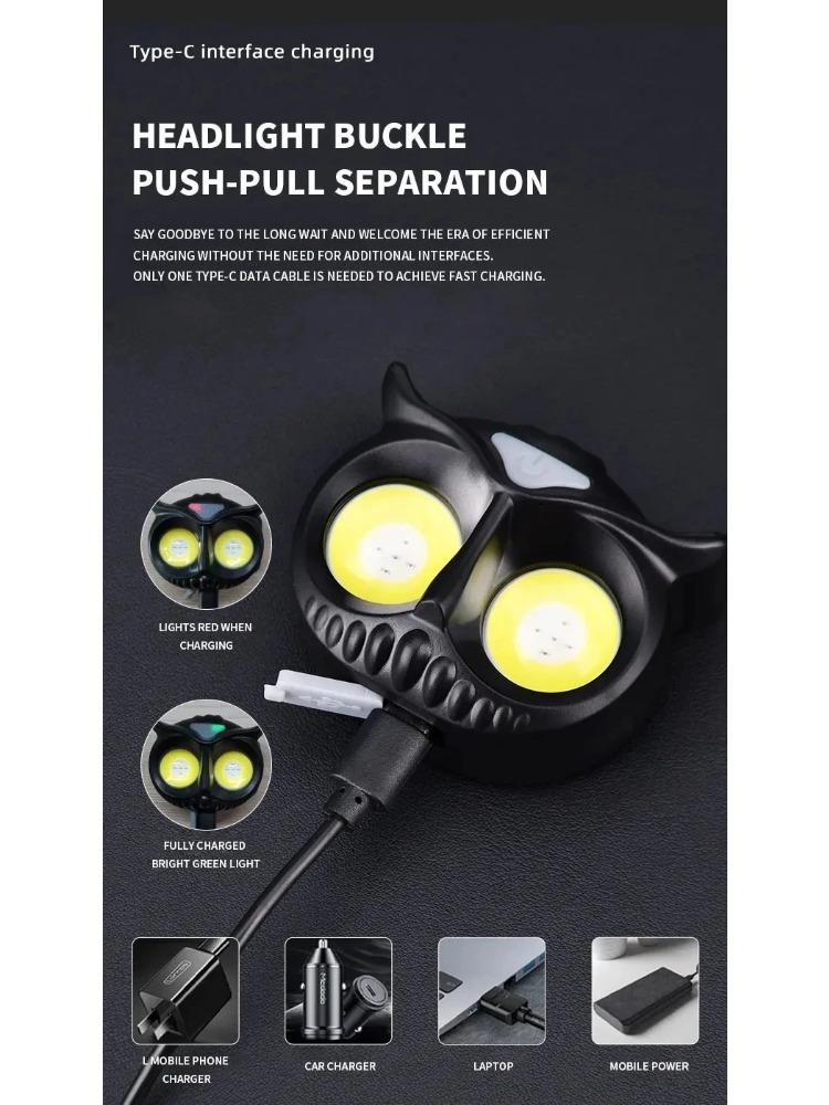 COB Owl Mini Headlamp Running Warning Headlight Portable Rotating Hunting Magnet LED Head Flashlight Camping Fishing Head Lamp