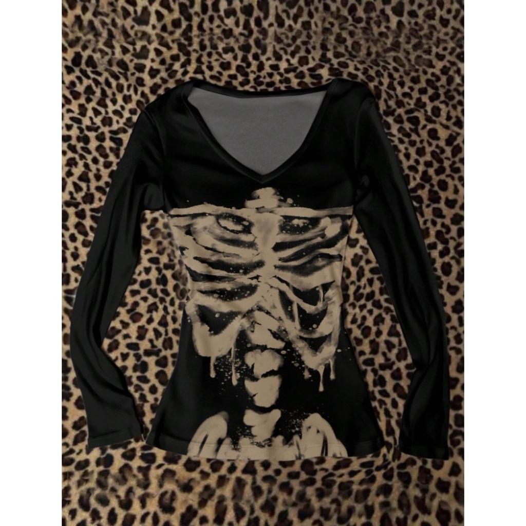 TrendHub Y2k Fairy Grunge Grafik T-Shirts für Damen E-Girls Goth Geripptes Langarm-T-Shirt Tops Vintage Emo Kleidung 2000er Retro Streetwear