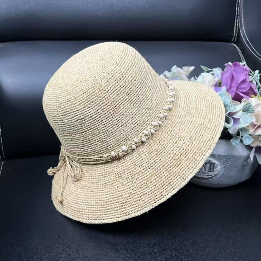High quality raffia hat women's summer seaside sunshade sunscreen straw hat fashion face small bucket hat foldable