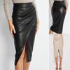 Dámská černá kožená sukně podzimní nad kolena PU sukně s vysokým pasem ležérní dámské nadměrné velikosti zimní řada A
