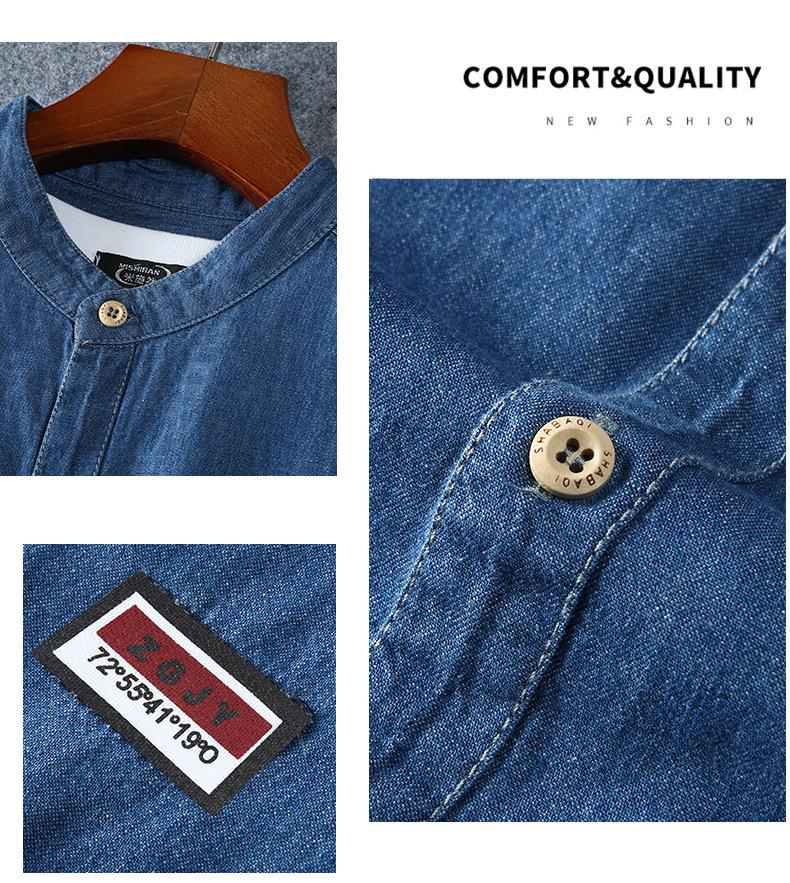 Grenzüberschreitendes Sommer Herren Übergröße Denim Stehkragenhemd
