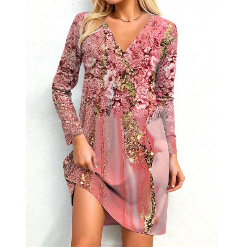 BITCED Fashion Autumn Winter  Long Sleeve V-Neck Casual Dresses