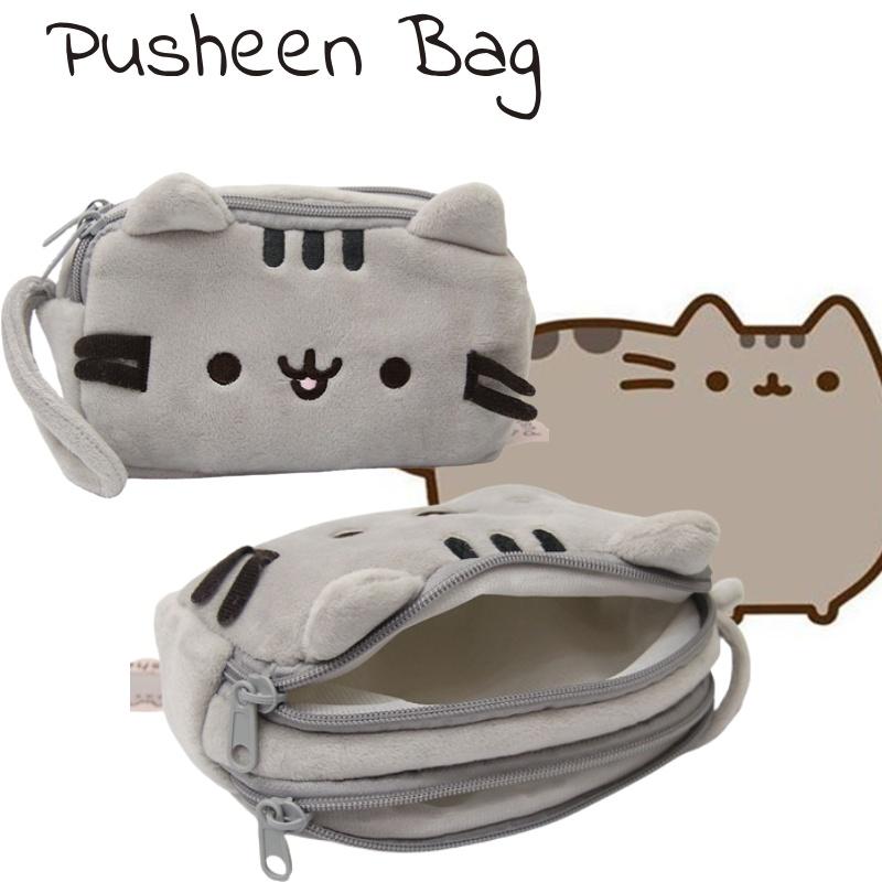 Pusheen Cat Makeup Soft Plush Doubledeck Zipper Bag Portable Cartoon  Box Gift