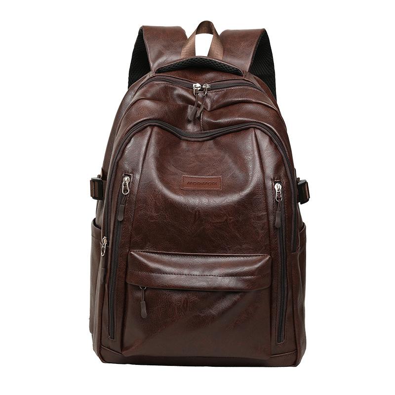 Vintage PU Backpack for Men Women Casual Daypack Travel School Bag with Multi Pockets