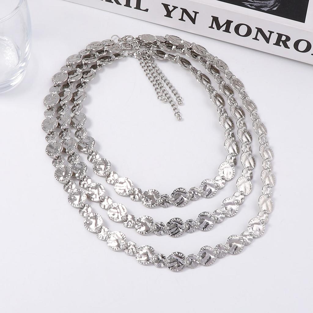 Personality Trend Punk Style Alloy Geometric Badge Coin Three-layer Necklace Premium Light Luxury Women's Necklace