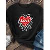 European Size Women's "Chain Heart LOVE" Printed Short-sleeved Shirt, Made of Soft and Breathable Polyester Fiber