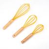 Kitchen Home Wooden Handle Manual Cream Stirring Silicone Blender Egg Beater Whisk Mixer Frother