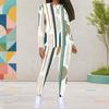 Women Plus Size Abstract Printed Round Neck Long Sleeve Top Fitted Pants Two Piece Set