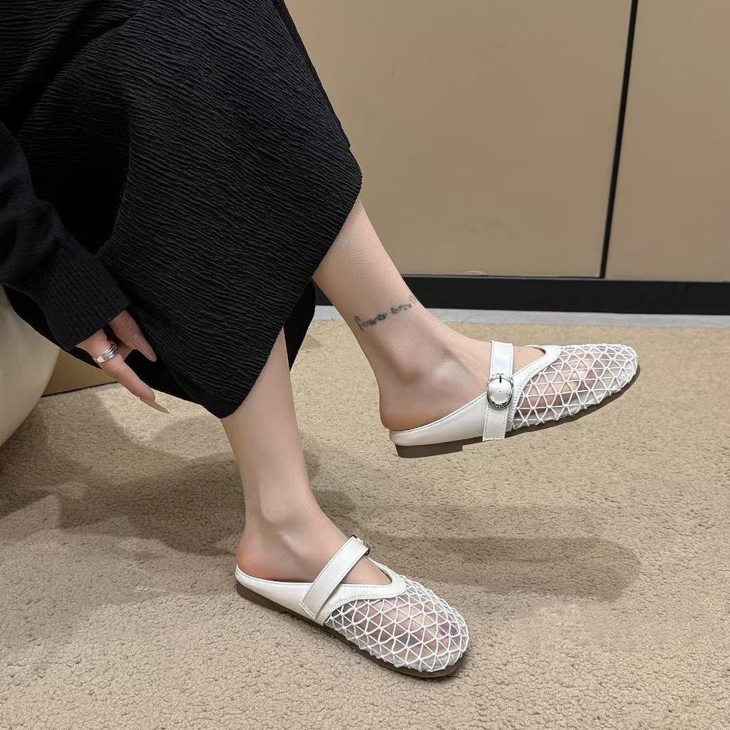 Stylish niche design cool slippers 2025 new one-pedal hollow mesh bag head half slippers women's summer wear