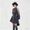 Petite figurbetontes langes Kleid mit Taillengürtel und langen Ärmeln für Damen