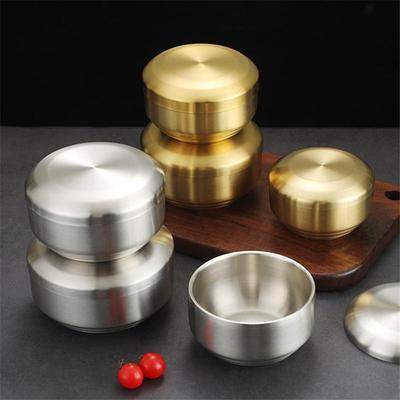 Double Layer 304 Stainless Steel Bowls with Lid Insulated Rice Soup Noodle Bowl Korea Tablware Thick Kids School Table Items