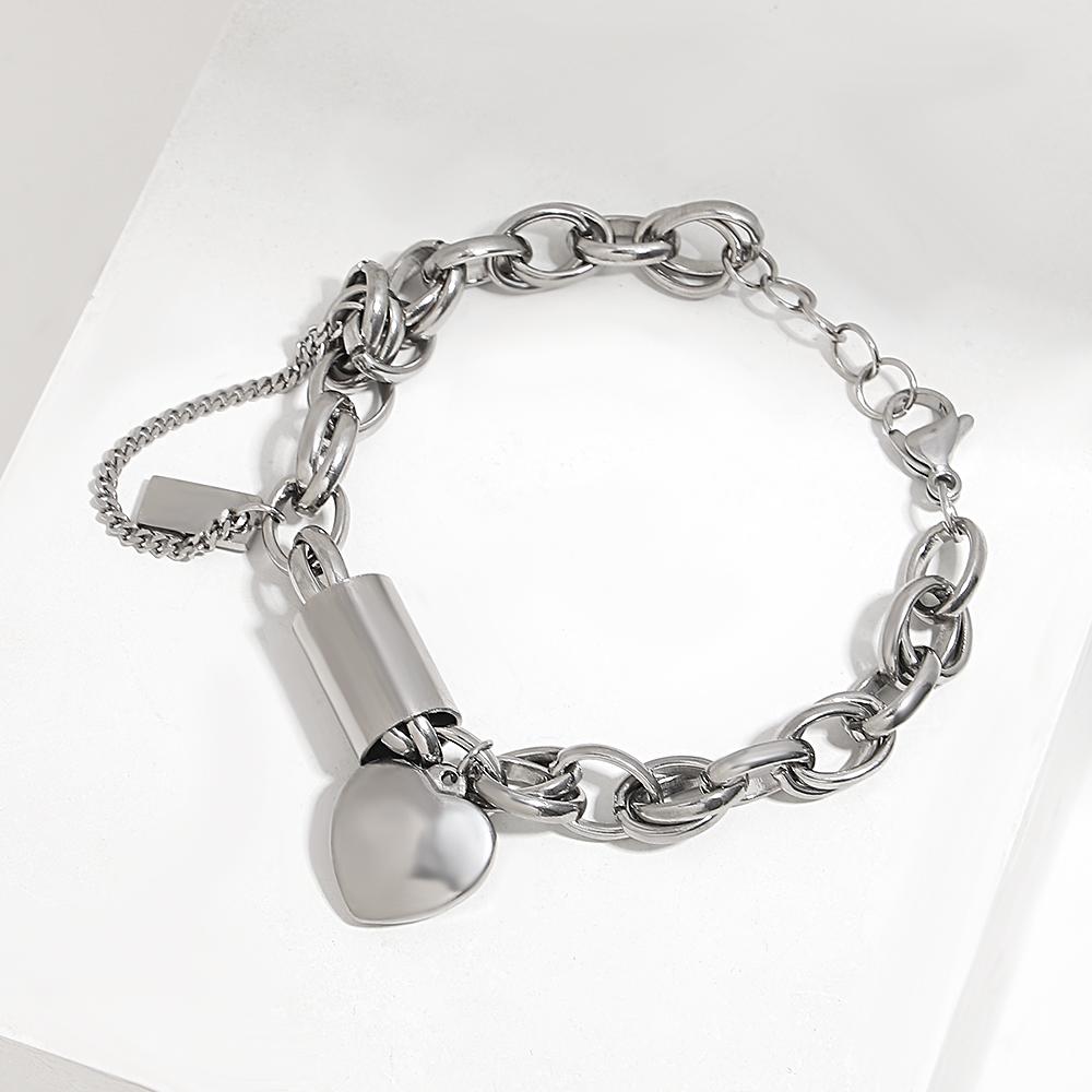 DZ Gold Color Thick Chain Stainless Steel Bracelets for Women Fashion Design Heart Love Pendant Wrist Zircon