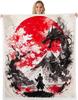 Japanese Style Fleece Bed Blanket Twin Japanese Samurai Throw Blanket for Kids Boys Men Ink Painting Dragon Sherpa Blanket