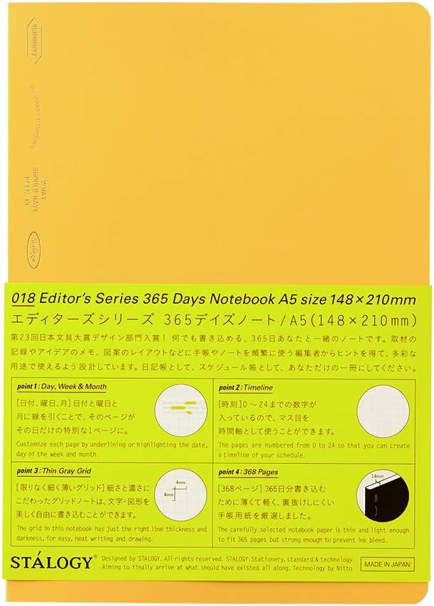 Nitoms Stalogy Notebook A5 Grid 365 Days Note Yellow S4107 Yellow Grid 365 Days Note