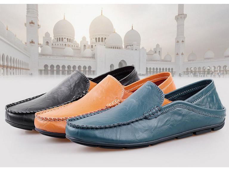 Plus Size Men's Cowhide Driving Moccasins - Casual Leather Shoes, British Style, Trendy Cross-Border Design.