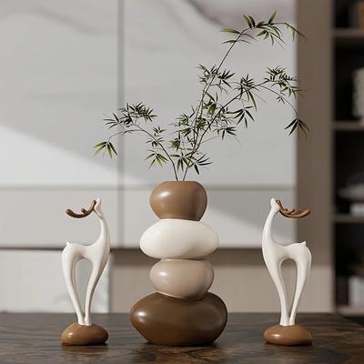 Deer Figurine with Vase Home Decor Good Luck Charm for Living Room Dining Table Gift,birthday, Couple Gift