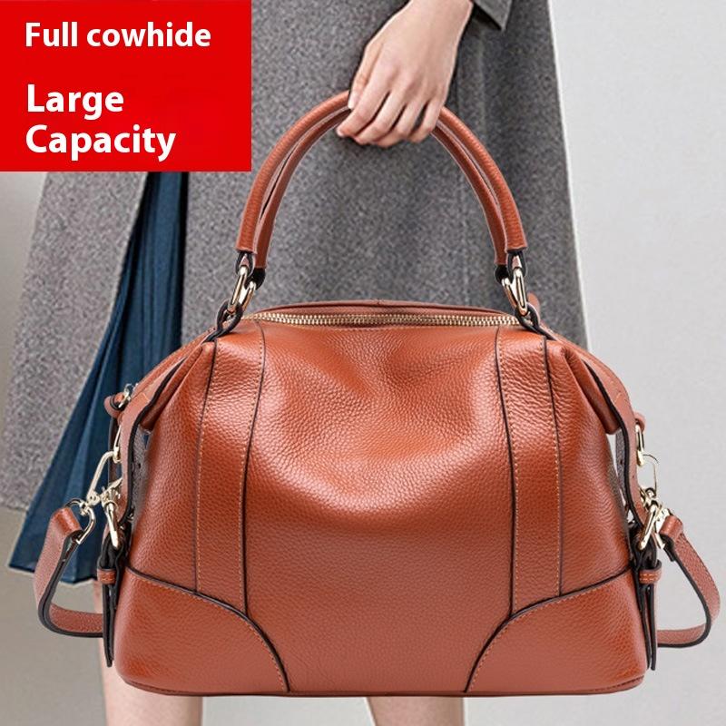 First Layer Cowhide Handbag Temperament Women's Handbag Women's Versatile Leather Shoulder Messenger Women's Bag