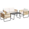 4-Piece Garden Furniture Set with 2-Seater Sofa, 2 Armchairs, 1 Glass Coffee Table and Cushions – Cream White