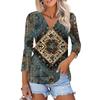 Women's Fashion Casual Printing Button-down Shirt 3/4 Long Sleeve Tops