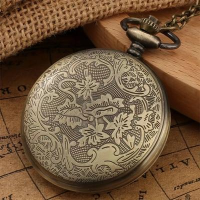 Vintage Bronze Exquisite Coole Wolf Geschnitzte Quarz Taschenuhr Halskette Uhr Anhänger Taschenuhr Unisex Zeitmesser