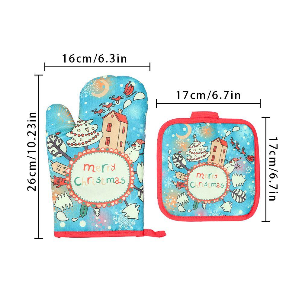 2pcs/set Christmas Baking Santa Claus Kitchen Mat Anti-Hot Pad Microwave Gloves Oven Mitts