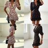 Neue Sommermodelle, europäische und amerikanische Damenbekleidung, modisches und elegantes Kleid mit V-Ausschnitt, Aufdruck und Rüschensaum